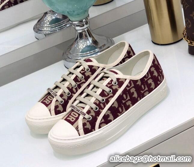 Luxury Dior Walk'n'Dior Sneakers in Oblique Embroidered Cotton Burgundy 226046