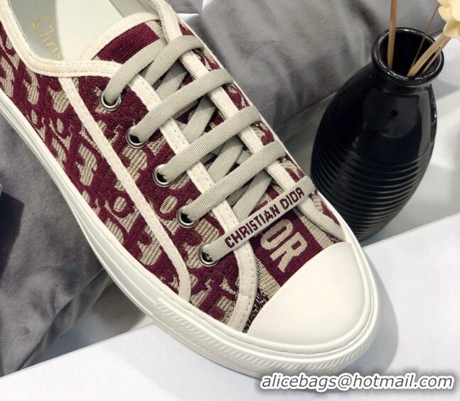 Luxury Dior Walk'n'Dior Sneakers in Oblique Embroidered Cotton Burgundy 226046