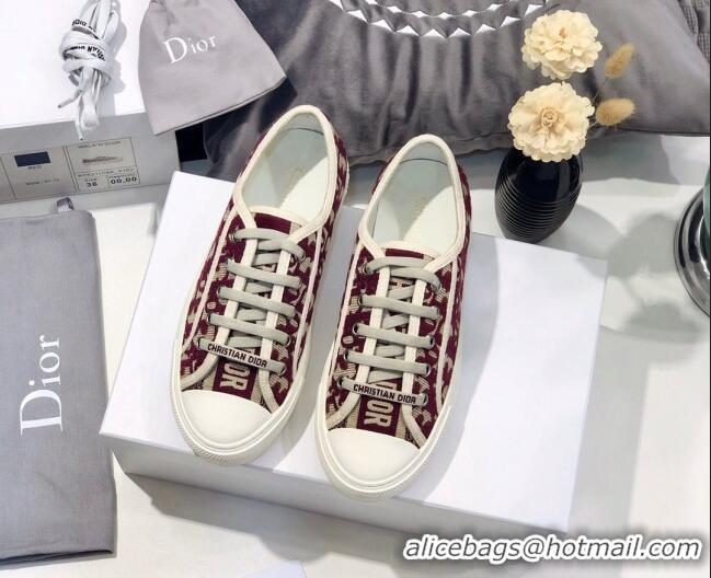 Luxury Dior Walk'n'Dior Sneakers in Oblique Embroidered Cotton Burgundy 226046