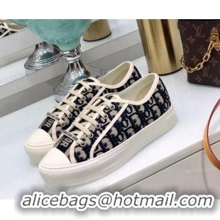 Stylish Dior Walk'n'Dior Sneakers in Oblique Embroidered Cotton Dark Blue 226048