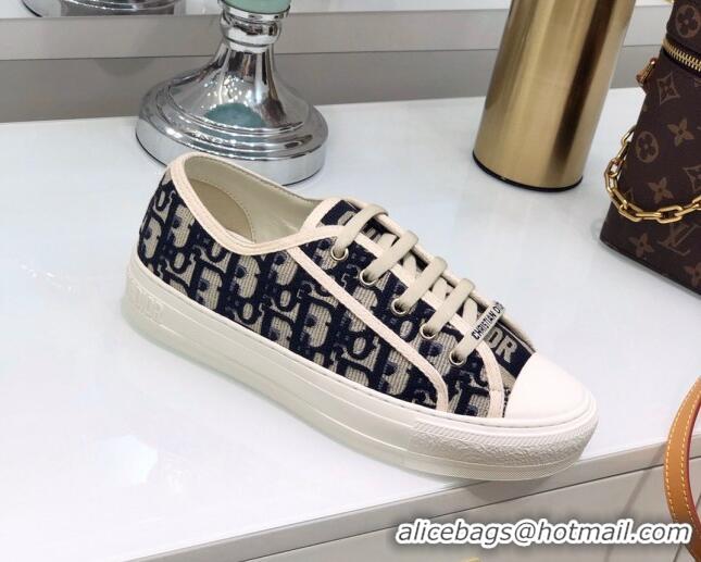 Stylish Dior Walk'n'Dior Sneakers in Oblique Embroidered Cotton Dark Blue 226048