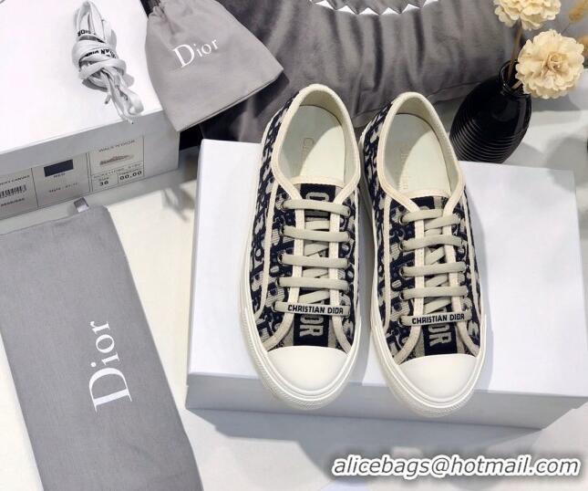 Stylish Dior Walk'n'Dior Sneakers in Oblique Embroidered Cotton Dark Blue 226048