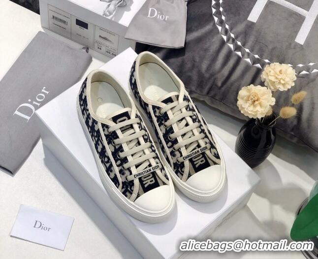 Stylish Dior Walk'n'Dior Sneakers in Oblique Embroidered Cotton Dark Blue 226048