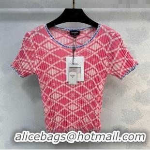 Promotional Chanel Knit Short-sleeved Sweater CH032820 Pink 2024