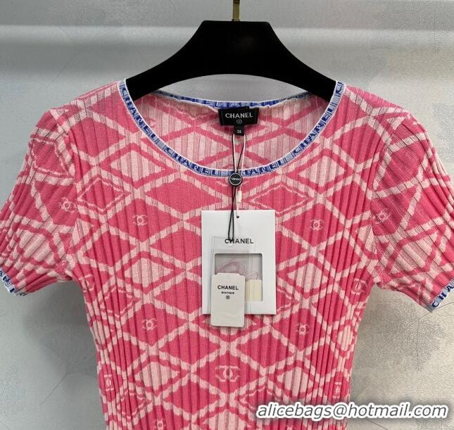 Promotional Chanel Knit Short-sleeved Sweater CH032820 Pink 2024