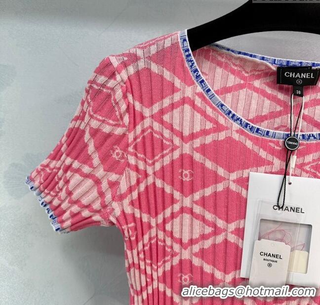 Promotional Chanel Knit Short-sleeved Sweater CH032820 Pink 2024