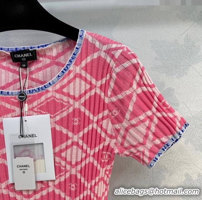 Promotional Chanel Knit Short-sleeved Sweater CH032820 Pink 2024