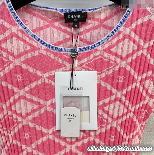 Promotional Chanel Knit Short-sleeved Sweater CH032820 Pink 2024