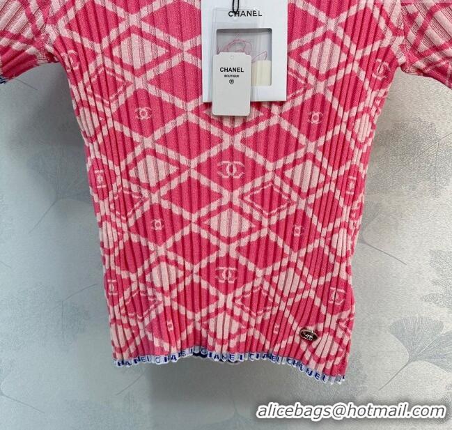 Promotional Chanel Knit Short-sleeved Sweater CH032820 Pink 2024