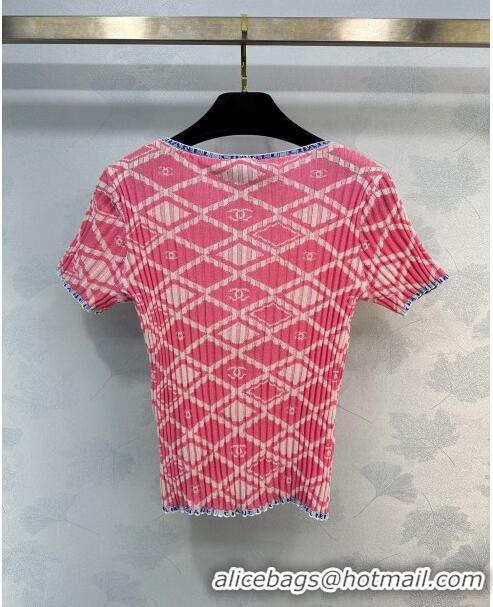 Promotional Chanel Knit Short-sleeved Sweater CH032820 Pink 2024