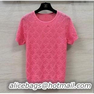 ​Top Grade Chanel Wool Short-sleeved Sweater CH040113 Pink 2024