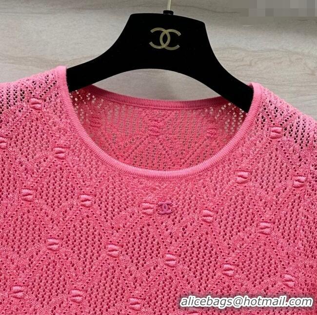 ​Top Grade Chanel Wool Short-sleeved Sweater CH040113 Pink 2024