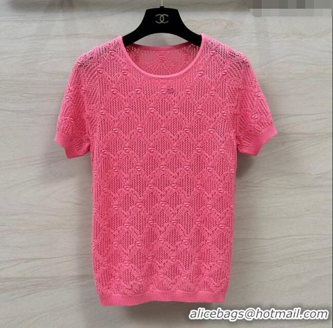 ​Top Grade Chanel Wool Short-sleeved Sweater CH040113 Pink 2024