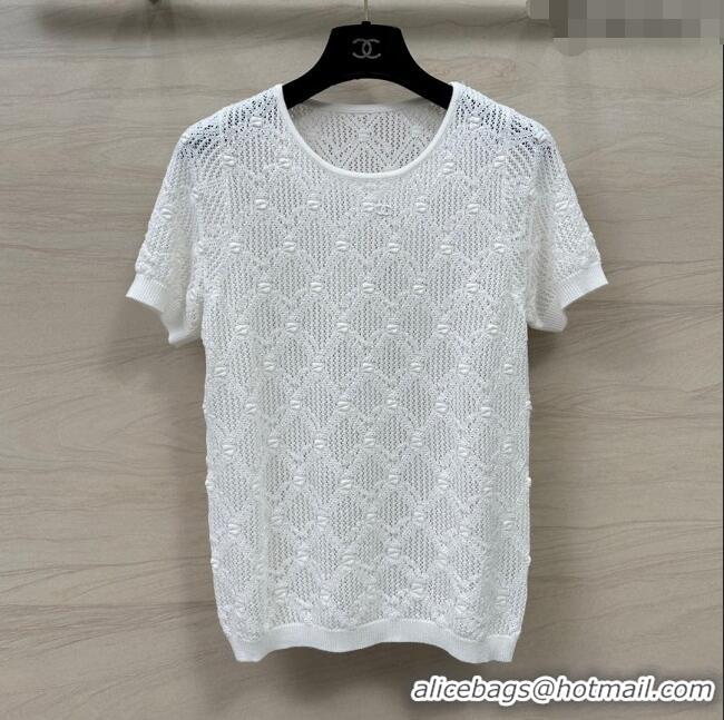 Buy Discount Chanel Wool Short-sleeved Sweater CH040114 White 2024