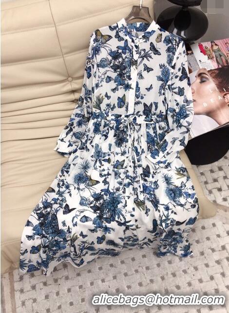 Best Price Dior Butterfly Long Dress D040109 Blue 2024