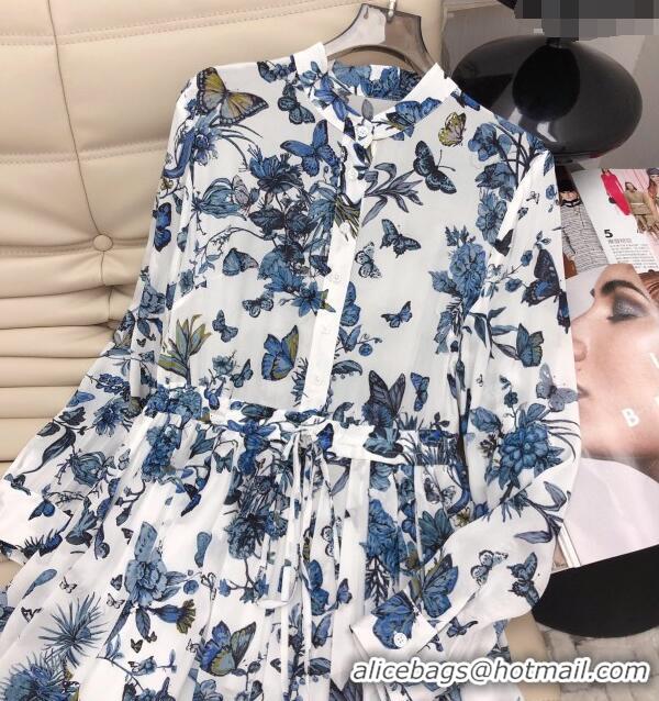 Best Price Dior Butterfly Long Dress D040109 Blue 2024