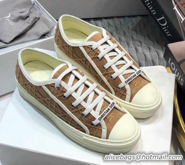 Top Grade Dior Walk'n'Dior Sneakers in Cannage Embroidered Cotton Brown 226039