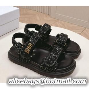 Good Looking Dior Dioract Flat Strap Sandal in Black Cannage Tweed 226055