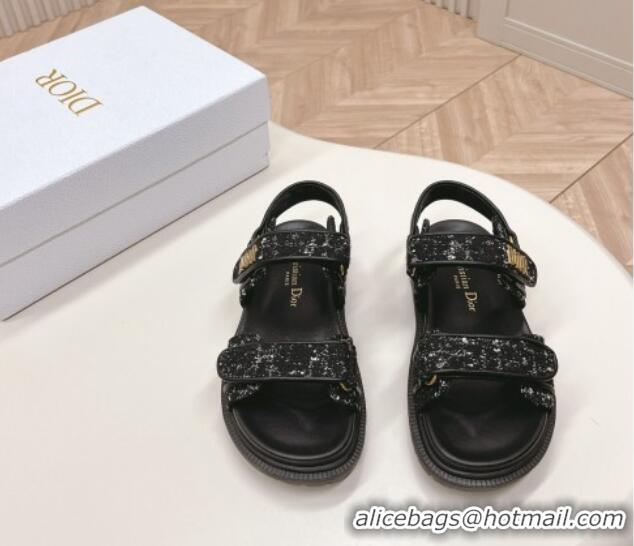 Good Looking Dior Dioract Flat Strap Sandal in Black Cannage Tweed 226055