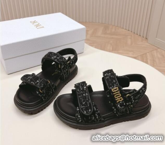 Good Looking Dior Dioract Flat Strap Sandal in Black Cannage Tweed 226055