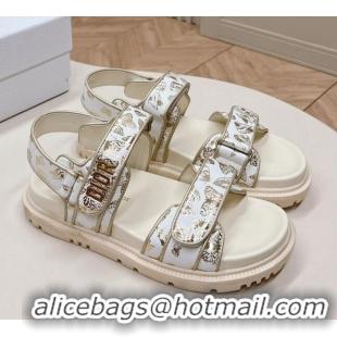 Unique Style Dior Dioract Flat Strap Sandal in Gold-Tone and White Butterfly Zodiac Calfskin 226054