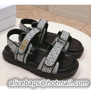 Best Product Dior Dioract Flat Strap Sandal in Grey Oblique Embroidery 226056