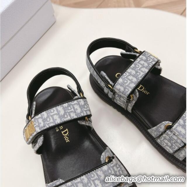 Best Product Dior Dioract Flat Strap Sandal in Grey Oblique Embroidery 226056