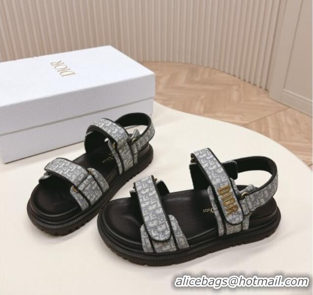 Best Product Dior Dioract Flat Strap Sandal in Grey Oblique Embroidery 226056