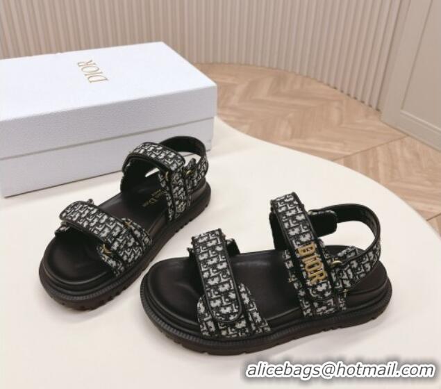 Good Quality Dior Dioract Flat Strap Sandal in Black Oblique Embroidery 226057