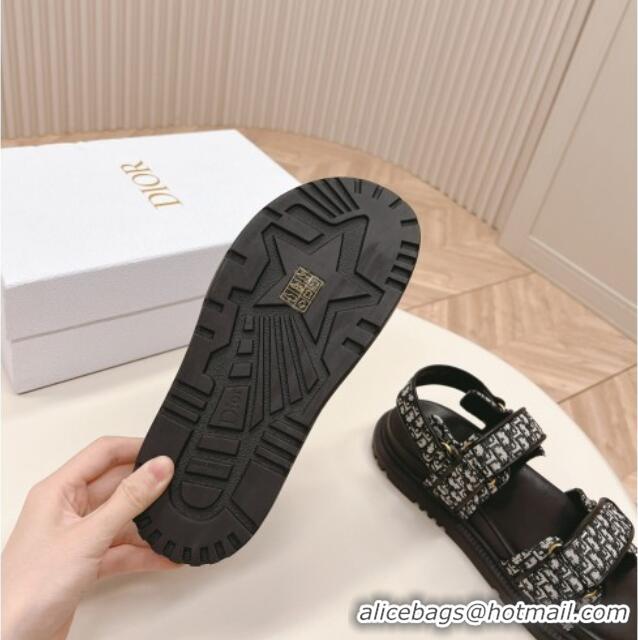 Good Quality Dior Dioract Flat Strap Sandal in Black Oblique Embroidery 226057