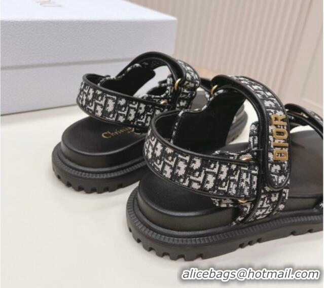 Good Quality Dior Dioract Flat Strap Sandal in Black Oblique Embroidery 226057