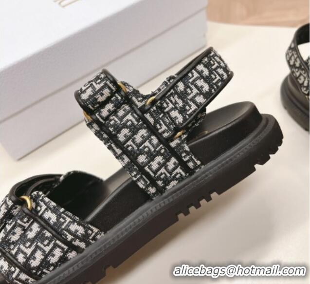 Good Quality Dior Dioract Flat Strap Sandal in Black Oblique Embroidery 226057