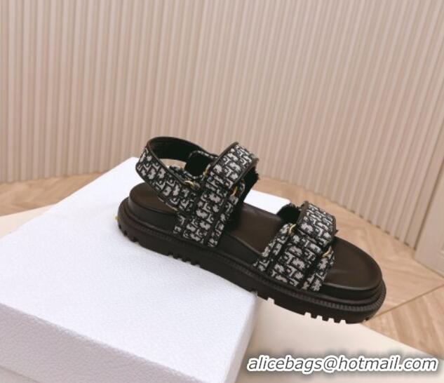 Good Quality Dior Dioract Flat Strap Sandal in Black Oblique Embroidery 226057