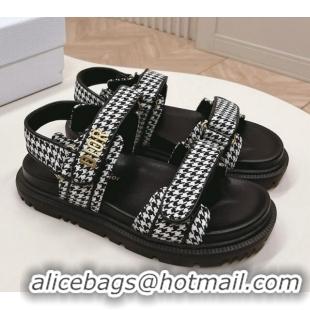 Perfect Dior Dioract Flat Strap Sandal in Black and White Houndstooth Embroidery 226059