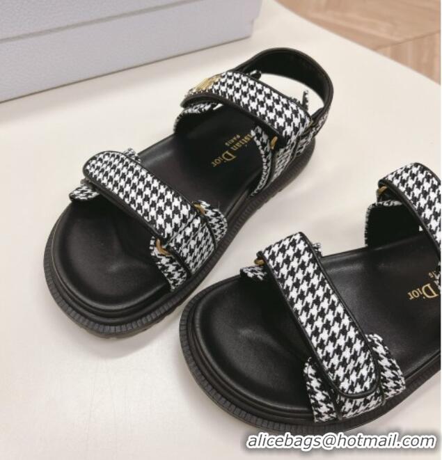 Perfect Dior Dioract Flat Strap Sandal in Black and White Houndstooth Embroidery 226059