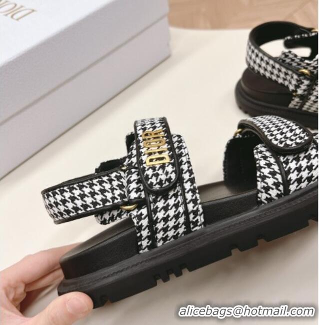 Perfect Dior Dioract Flat Strap Sandal in Black and White Houndstooth Embroidery 226059