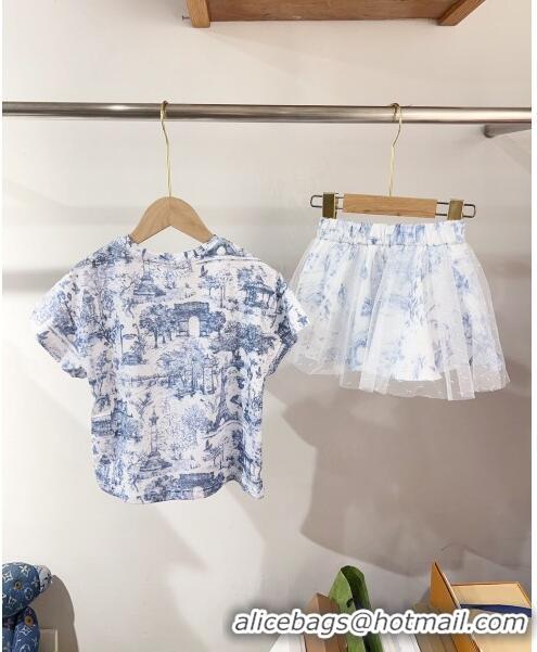 ​Well Crafted Dior T-shirt and Skirt D040309 Blue 2024 (Kids)