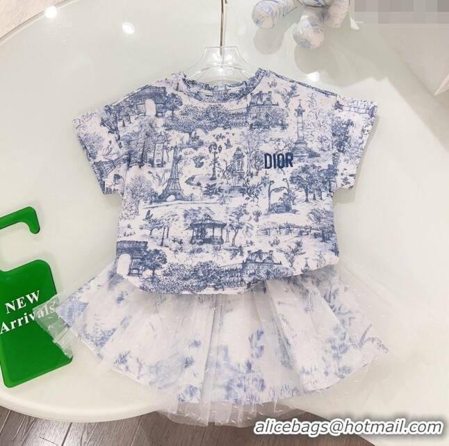 ​Well Crafted Dior T-shirt and Skirt D040309 Blue 2024 (Kids)