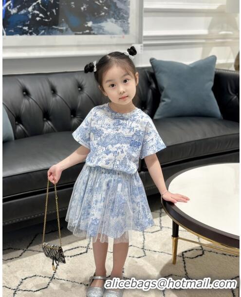 ​Well Crafted Dior T-shirt and Skirt D040309 Blue 2024 (Kids)