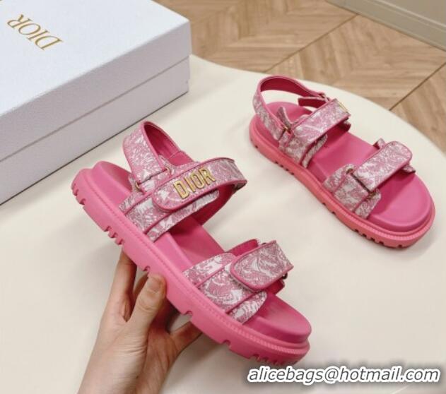 Good Quality Dior Dioract Flat Strap Sandal in Technical Fabric with Fuchsia Pink Allover Butterfly Print 226061