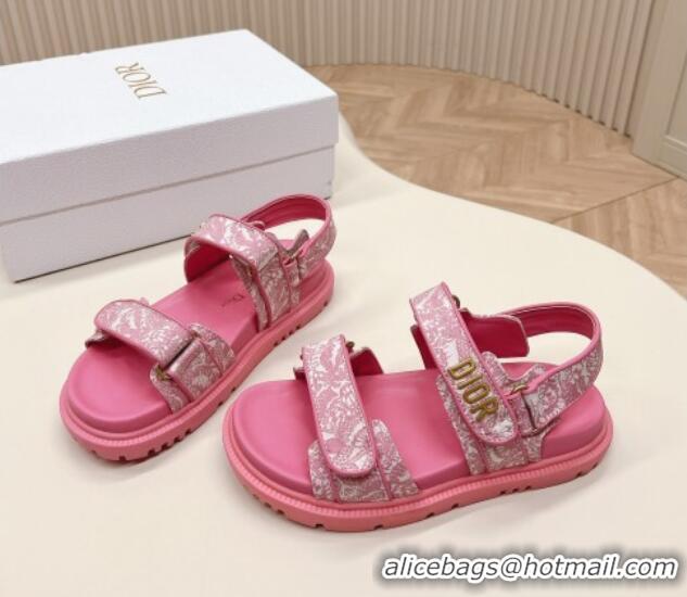 Good Quality Dior Dioract Flat Strap Sandal in Technical Fabric with Fuchsia Pink Allover Butterfly Print 226061