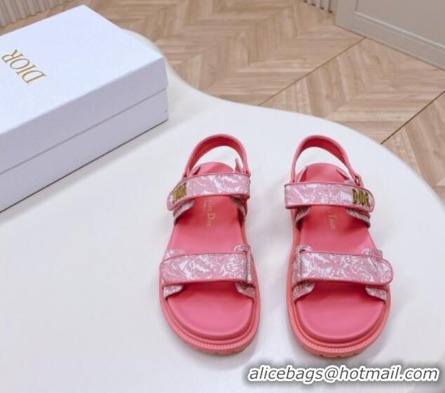 Good Quality Dior Dioract Flat Strap Sandal in Technical Fabric with Fuchsia Pink Allover Butterfly Print 226061