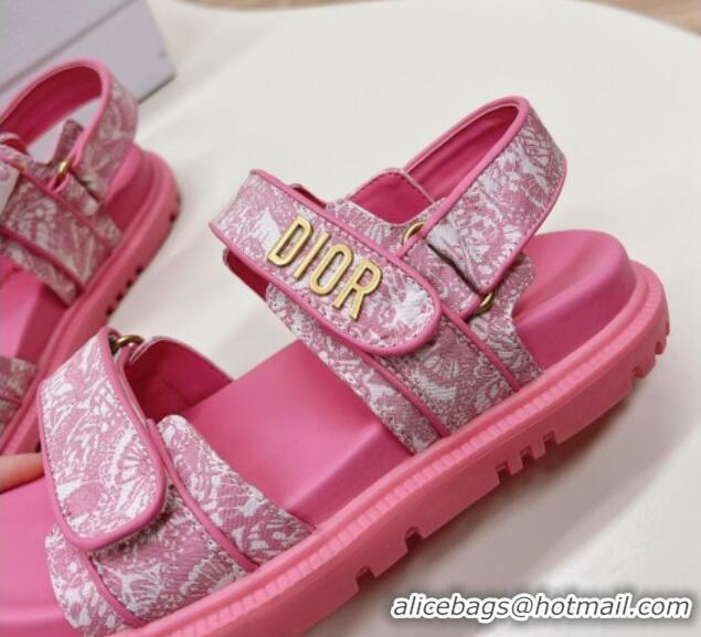 Good Quality Dior Dioract Flat Strap Sandal in Technical Fabric with Fuchsia Pink Allover Butterfly Print 226061