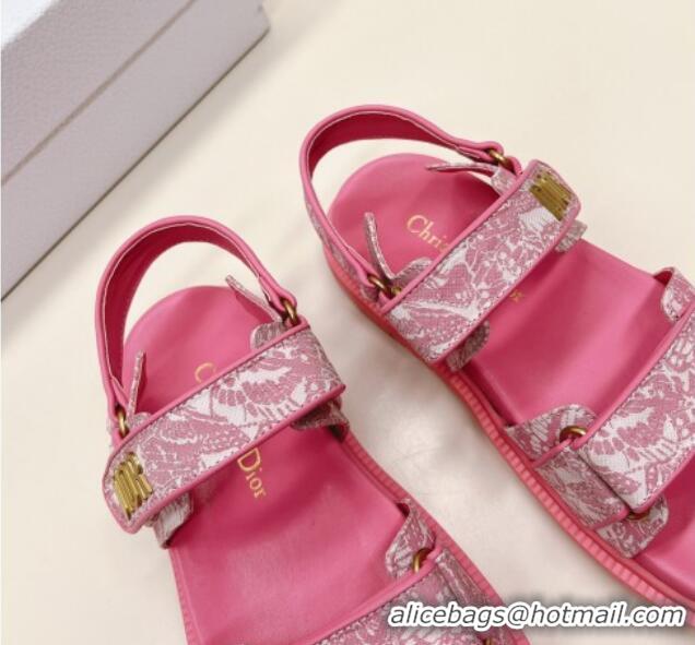 Good Quality Dior Dioract Flat Strap Sandal in Technical Fabric with Fuchsia Pink Allover Butterfly Print 226061