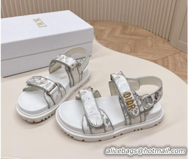 Sumptuous Dior Dioract Flat Strap Sandal in Silver-Tone and Black Butterfly Zodiac Calfskin 226062