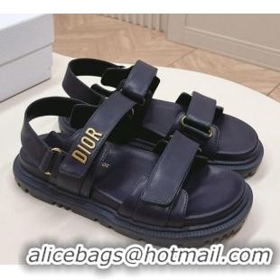 Grade Quality Dior Dioract Flat Strap Sandal in Dark Blue Calfskin 226063