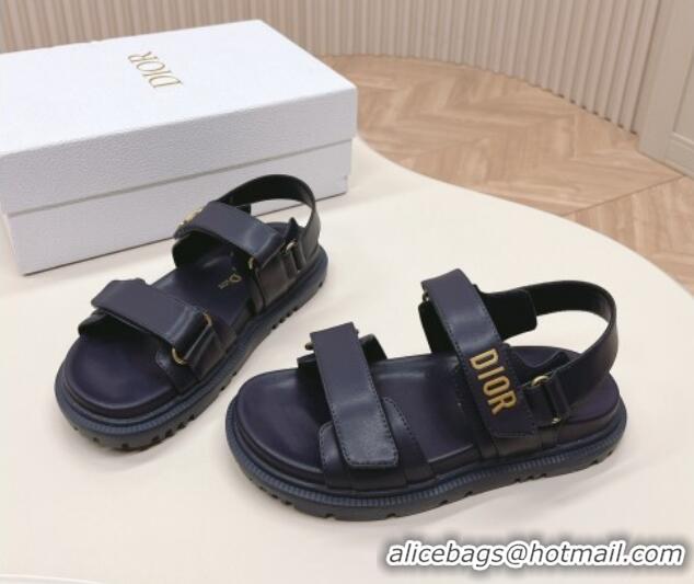 Grade Quality Dior Dioract Flat Strap Sandal in Dark Blue Calfskin 226063