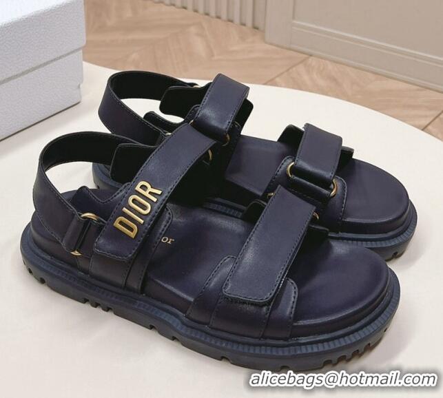 Grade Quality Dior Dioract Flat Strap Sandal in Dark Blue Calfskin 226063