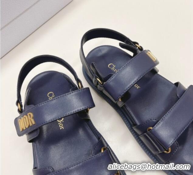 Grade Quality Dior Dioract Flat Strap Sandal in Dark Blue Calfskin 226063