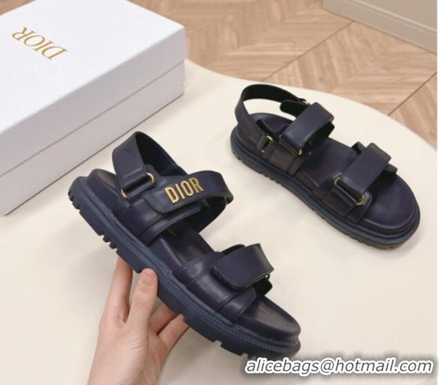 Grade Quality Dior Dioract Flat Strap Sandal in Dark Blue Calfskin 226063